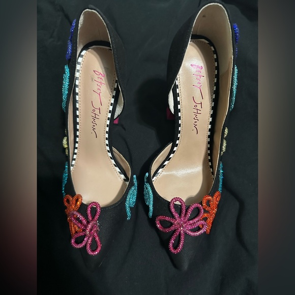 Betsey Johnson Shoes - Betsey Johnson Black Heels with Colorful Floral Accents